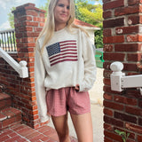 Ivory American Flag Applique Crew