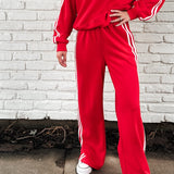 Red Stripe Cropped Top & Wide Leg Pants Set