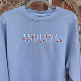 Blue Floral Embroidered Indiana Crew