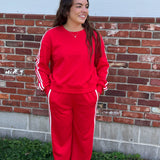Red Stripe Cropped Top & Wide Leg Pants Set