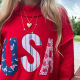 Floral USA Applique Mockneck
