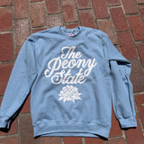 Cursive Peony Blue Crew