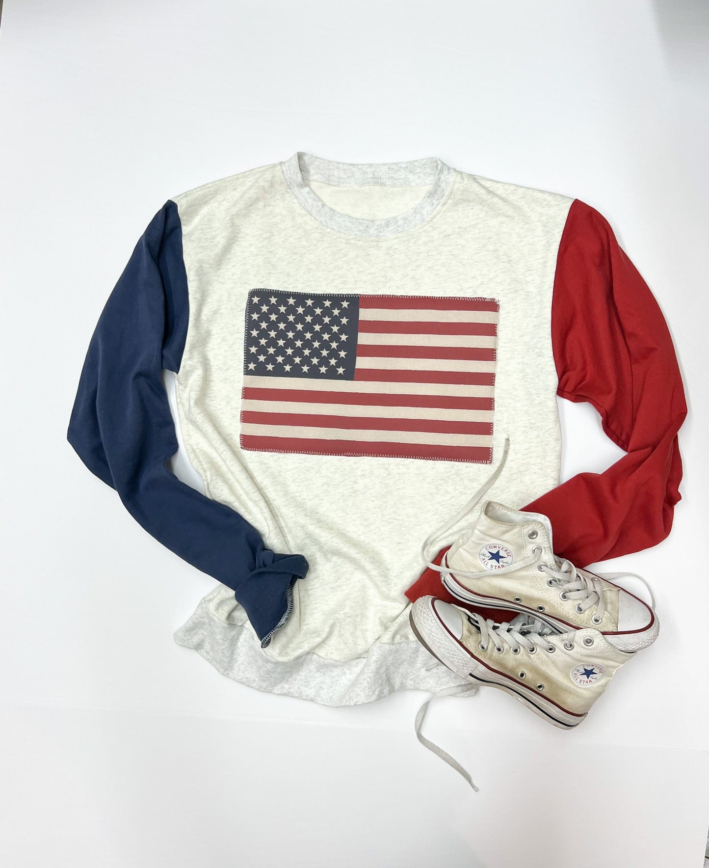 Red & Navy Stitched Flag Crewneck (or romper)