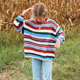 Wood Pink Multi-Color Striped Oversized Sweater