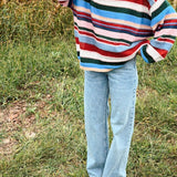Wood Pink Multi-Color Striped Oversized Sweater
