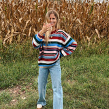 Wood Pink Multi-Color Striped Oversized Sweater
