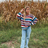 Wood Pink Multi-Color Striped Oversized Sweater