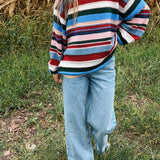 Wood Pink Multi-Color Striped Oversized Sweater