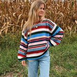 Wood Pink Multi-Color Striped Oversized Sweater