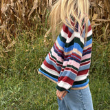 Wood Pink Multi-Color Striped Oversized Sweater