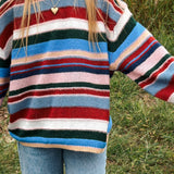 Wood Pink Multi-Color Striped Oversized Sweater