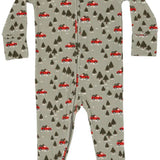 Red Christmas Trucks Small Ribbed Zip Romper