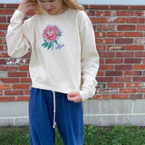 Cropped Peony Ivory Crewneck