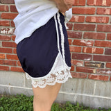 Navy Track Shorts with Lace Detail