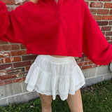 White Allyson Tiered Lace Trim Mini Skirt