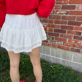 White Allyson Tiered Lace Trim Mini Skirt