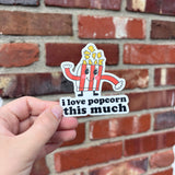 3in Waterproof I Love Popcorn Sticker