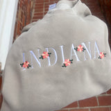 Tan Floral Embroidered Indiana Crew