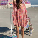 Pink Floral Ruffle Cover Up