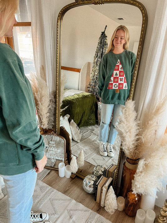 Checkered X-Mas Tree Applique (Tee, Long or Crew)