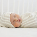 Taupe Stripe Ribbed Bamboo Newborn Knot Hat