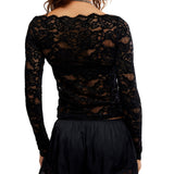 Free People Black Raising Eyebrows Lace Top