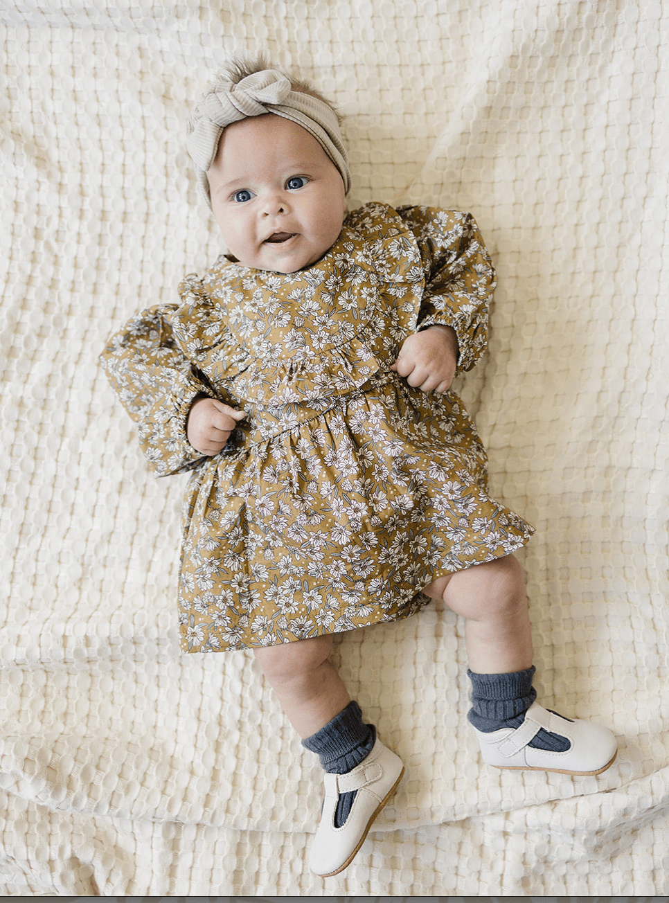 Mustard Magnolia Cotton Dress with Bloomers