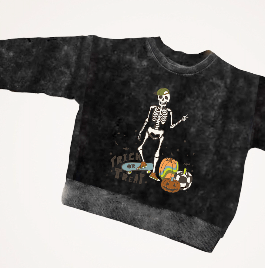 Skeleton Skater Acid Wash Sweatshirt