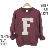 Big Felt Varsity Letter or Number Sweatshirt  (You Pick Color)