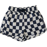 Wavy Checkered Long Swim Shorts