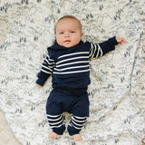 Navy Stripes Hooded French Terry Set
