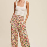 Floral Smocked Wide-Leg Pants