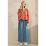 Coral Combo Cropped Striped French Terry Top