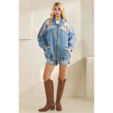 Med Wash Embroidered Denim Jacket