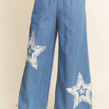 Denim Star Patchwork Elastic Waistband Pants