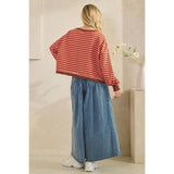 Coral Combo Cropped Striped French Terry Top