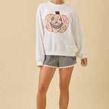 Crewneck Top With Floral Printed Pumpkin Patchwork