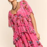 Flower Printed Chiffon Maxi Dress