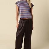 Purple & Olive Lizz Stripe Mock Neck Tee