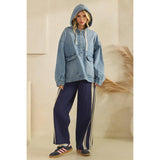 Med Wash Hooded Quarterzip Denim Jacket