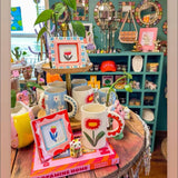 Hand-painted Ceramic Photo Frame, Red Scallop