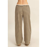 Taupe and Black Striped Knit Drawstring Lounge Pants