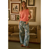 Floral Print Elastic Waist Barrel Jeans