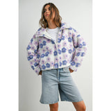 Collared Floral Zip-Front Sherpa Jacket