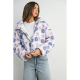 Collared Floral Zip-Front Sherpa Jacket