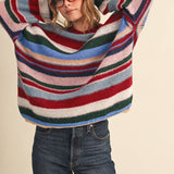 Wood Pink Multi-Color Striped Oversized Sweater