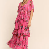 Flower Printed Chiffon Maxi Dress