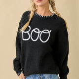 Halloween "Boo" Sweater With 3D Braided Writing