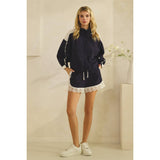 Navy Track Shorts with Lace Detail