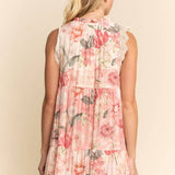 Sleeveless Floral Maxi Dress With Lace Trim